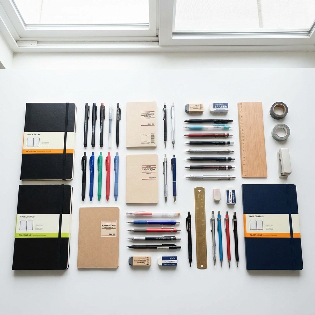 School supplies flatlay